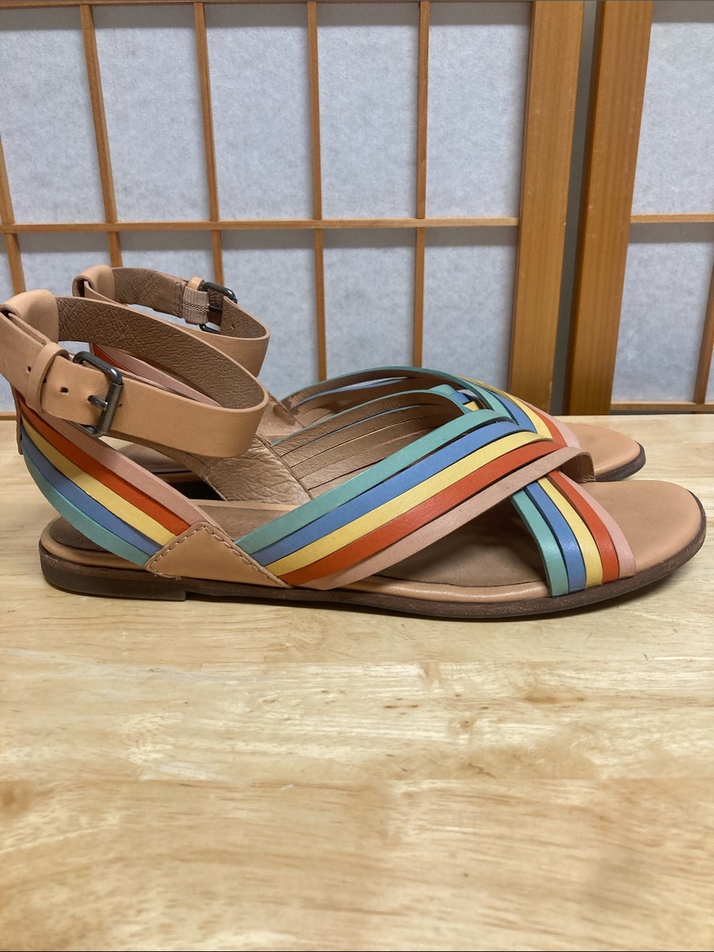 Madewell The Samira Flat Sandal in Leather Rainbow Striped Edition Sz 8 - Picture 2 of 12